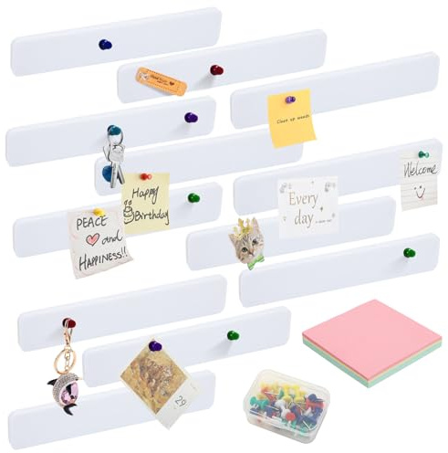 12 Stück Filz Pinnwand Selbstklebend mit 30 Pinnnadeln, Pinnwand Bar Streifen Filzboard Memotafeln Korkplatte,Filzplatte Bulletin Board Wanddekoration für Foto Hängen, Zeitpläne (Weiß)