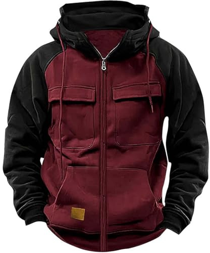 Generisch Sudadera con capucha negra casual de moda para exteriores con cremallera de manga larga gadgets para habitación, rojo, XL