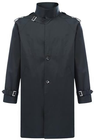 Allthemen Trench da Uomo Lungo Classico Business Coat Autunno Antivento Cappotto Monopetto Giacche a Vento Casual Blu navy XL
