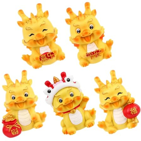 Toddmomy 5 pièces Figurines de Dragon Résine Décorations Miniatures pour Bureau Ornements Chinois Nouvel an Statues de Dragon pour Maison et Jardin