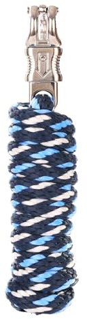 Merauno® Führstrick für Pferd - Anbindestrick in verschiedenen stylischen Designs, Führleine, Anbindeseil Pony, Esel, Ziege mit Panikhaken (Navy weiß, Panikhaken)