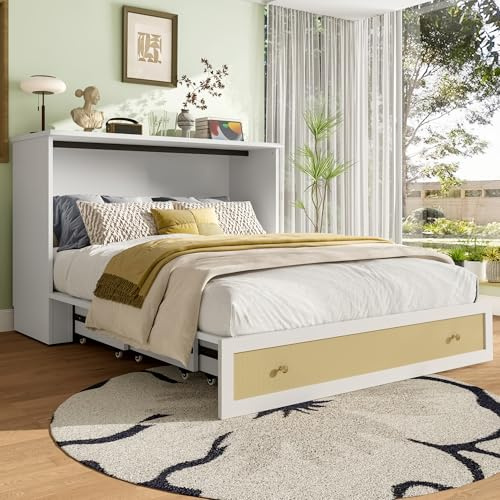 Dolamaní Schrankbett 140 x 200 cm, Schrank mit integriertem Klappbett - Funktionsbett-Wandbett Murphy Bed mit USB und Steckdose (Weiß)