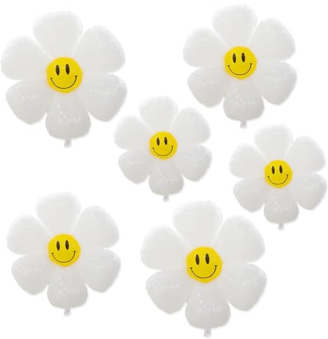 Daisy Ballons Weiße Blumen Aluminium Ballon, Daisy Folie Ballons, Party-Zubehör, Schöne Blumen Party für Frauen Kinder, Geburtstag, Hochzeit oder Baby Dusche Dekorationen, Garten Balloon Dekor