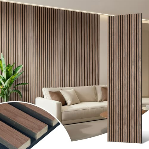 AKK-ART Akustikpaneele Holz 240x60cm-5.76m² 4 Stück Wandpaneele mit Holzfurnier & Filz,Holzpaneele Wand Acoustic Panel für Zuhause & Büro für Große Wandflächen Walnuss#4