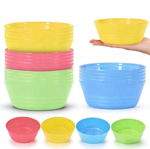 HUSOUE 20 Stück Plastikschüssel Bunt, Plastikschalen Wiederverwendbare Müslischüssel Suppenschüssel Snack Schalen Mikrowellen und Spülmaschinenfest für Getreide Suppe Snack Obst Salat