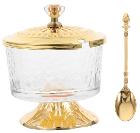 Genérico Azucarero de Vidrio con Tapa y Cuchara Recipiente Pequeño para Sal y Especias Tarro Multifuncional para Condimentos Cocina y Decoración Doméstica Diseño Transparente con