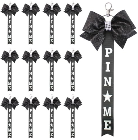KABAKE 12 Stück Cheer Pin Me Ribbon Cheerleader Strap Schlüsselanhänger mit Strass Glitter Cheer Bow für Cheerleader Tasche Rucksack