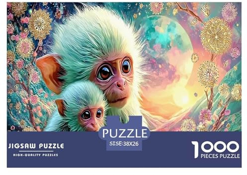 Puzzle Monitos Bebé 1000 Piezas Regalo para Adultos – Monos (Padres & Bebé & Flores) Diversión con Puzzle y Decoración de Pared para el Hogar 38x26cm/1000pcs