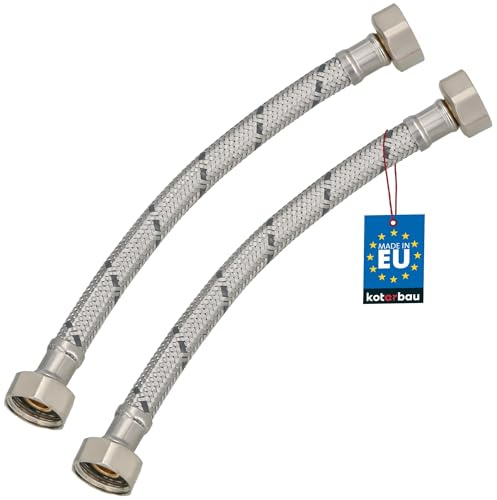 KOTARBAU® Flexschlauch 1/2“ x 1/2“, Wasserschlauch, Panzerschlauch 20 cm | 2er Set, Anschlussschlauch für Armatur, Schlauch Für Wasserhahn, Edelstahlummantelt, Silber