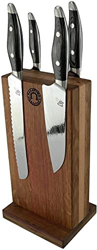 Set de couteaux exclusif KAI Shun Classic Nagare, fabriqué à la main (chêne) avec 4 couteaux japonais en damas ultra tranchants (NDC-0701+NDC-0702+NDC-0705-NDC-0706)