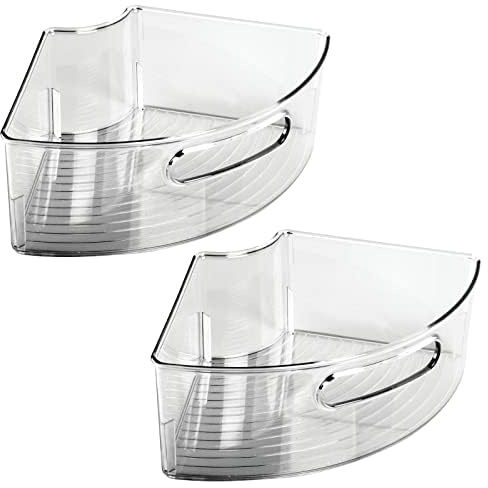 mDesign Lazy Susan Aufbewahrungsbehälter aus Kunststoff mit Frontgriff für Küchenarbeitsplatte, Speisekammer, Regal, Obst, Gemüse – 2 Stück – rauchgraue Tönung