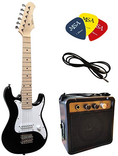 KINDER E GTARRE - ELEKTROGITARRE SET - 1/4 GRÖßE - E GITARRE JUNIOR SCHWARZ - SET - VERSTÄRKER 5 WATT - 3xPLEKTRONS - KABEL