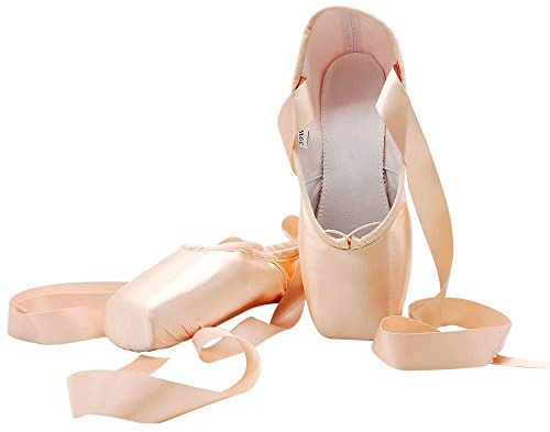 S.lemon Dans Balett Pointe Skor Balettsko Satin Med Band för Flickor Kvinnor Rosa 42EU