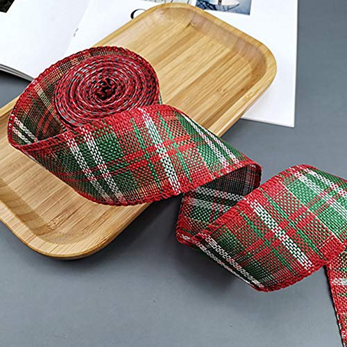 Egurs 12 Meter Kariert Juteband Plaid Bänder Geschenkverpackung Geschenkband Weihnachts Drahtbänder Basteln Dekoration,Draht an der Seite Rot-Grün kariert 4cm