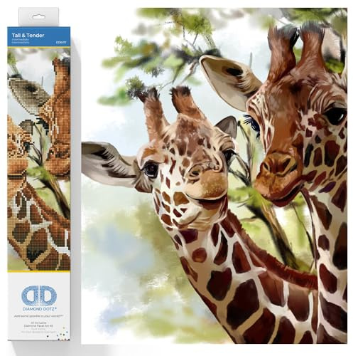DIAMOND DOTZ DD8.017 - Original 5D Diamond Painting Set Giraffen Groß & Zart, Kreativset mit 9.549 Diamant Mosaiksteinen, Malset ca. 40 x 40 cm, DIY Komplettset für Erwachsene und Kinder ab 8 Jahren