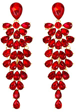 Clearine Boucles d'Oreilles Pendant Femme Cristal Pendentif Longue de Goutte d'Eau Strass Mariage Cadeau Ton d'Or Rouge