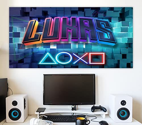 timalo Cooles Poster Gamer mit Namen für die Wand & Tür | Modernes Wandbild für Jugendliche Kinderzimmer Wandtattoo gaming Geschenk Teeanger Jungs personalisiert | gamer20-1-B100xH61cm