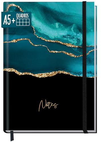Häfft paper&you® Notizbuch A5+ kariert Journal Shiny Teal | Notebook mit 156 karierten Seiten und Gummiband, 100g/m² Papier - für Tagebuch, Notizen und kreative Listen