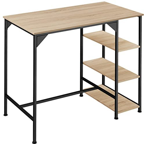 TecTake 800974 Tavolo da bar Cannock, Tre ripiani laterali, Piedi in plastica regolabili in altezza (industriale chiaro)