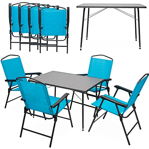 CampAir Campingmöbel-Set 4 Personen Caravan 5-teilige Campinggarnitur, Höhenverstellbarer Campingtisch mit 4 Klappstühlen | Sevelit-Tisch 100x68x65-80 cm, Made in Germany, 25 kg Traglast, Stühle aus Stahl bis 110 kg belastbar, Campingmöbel-Set