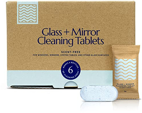 CLEANOMIC Glass and Mirror Cleaning Tablets (6 Pack) - All-Purpose Multi-Surface Household Cleaner Tablets (Scent-Free)