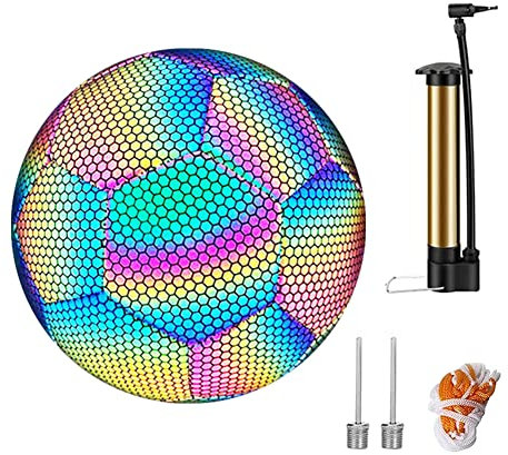 SPEPROECO Reflective Holographics Glowing Football Size 4/5, Glowing Standard Practice Reflective Football with Inflator, Excellent Elasticity Outdoor Toy