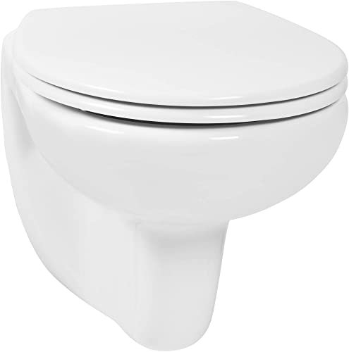 Saqu Trade 1-Pack Hänge-WC mit Tiefspül inkl. WC-Sitz mit Quickrelease Weiß - Wand-WC - Keramik