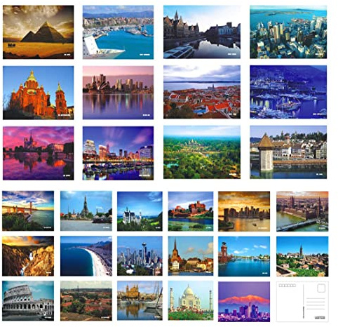 Fendawn Strive Cartoline da viaggio retrò con paesaggi di viaggio, 30 pezzi, motivo: paesaggio del mondo