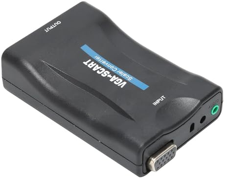 Dpofirs Convertisseur VGA vers Péritel, Adaptateur de Sortie Péritel D'entrée VGA, Adaptateur de Convertisseur Vidéo avec Câble de Chargement de Télécommande, Vidéo PAL/NTSC (Noir)