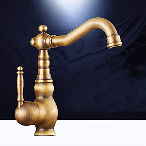 Rubinetto Miscelatore Rubinetto per lavabo da bagno vintage in stile europeo Rubinetto per lavabo antico Rubinetto per acqua calda e fredda Corpo principale in bronzo Girevole Formula europea Lavamani