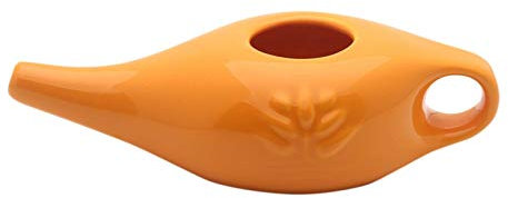 Neti Pot - Kit per il lavaggio nasale in ceramica, 250 ml, comodo, con beccuccio, per la pulizia nasale (arancione)