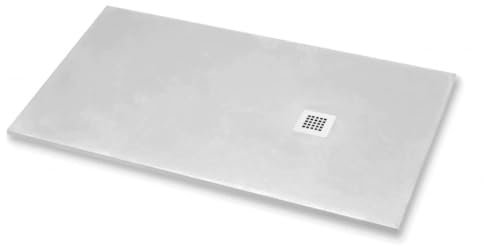 Plato de ducha 95 x 195 cm extra slim gris claro RAL 7035 de resina sintética y polvo de mármol con desagüe de regalo
