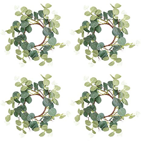 TITA-DONG Eukalyptus-Stumpenkerzenringe, Kränze, 8er-Set, Weihnachtskerzenkränze, Rustikaler Bauernhaus-Dekokranz für Ostern, Weihnachten, Hochzeit, Party, Zuhause, Tischtür(#1)