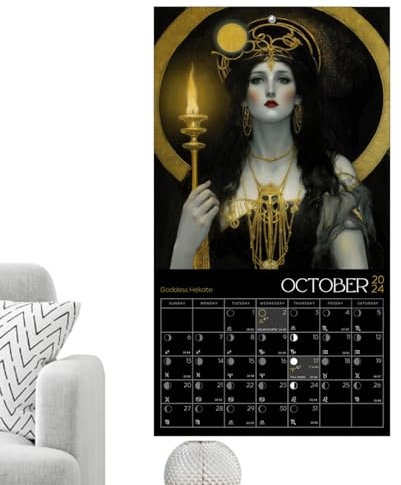 WOBBLO Wandkalender 2024,2024 Mondkalender, Göttin Moon Phase Wall Art Mondkalender, Phasenkalender von hängenden Astrologie-Dekorationen, sicher und dekorativ für Büros