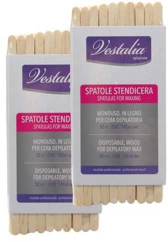 2x Spatole Stendicera Monouso, In Legno, Per Cera Depilatoria. Dim. 140x6mm (Confezione Da 50 Spatole)