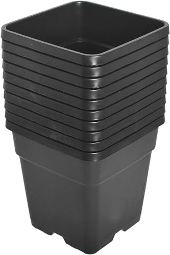 Muddy Hands Pack of 10 Black Plastic Nursery Pots Heavy Duty Outdoor Square Garden Plant Pots With Drainage For Seedlings, Cuttings, Herbs & Flowers (18 Litre)