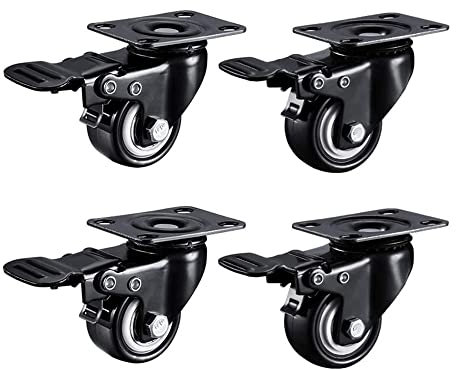 Lenkrollen, Bockrollen 40 mm bewegliche Möbel-Lenkrolle, schwarz, 4 Stück, PU-Schwerlast-Lenkrollen, doppeltes Kugellager mit Schrauben, Trolley-Drehplattenrolle, leise und verschleißfest, maximale Be