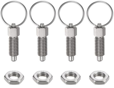 QUARKZMAN 4 Piezas Pasador de Resorte con Anillo de Extracción M10*1.5 Longitud 0.79 Pasador Diámetro 6Mm Cabeza Redonda Acero Inoxidable Pasador de Índice Retráctil Sin Bloqueo