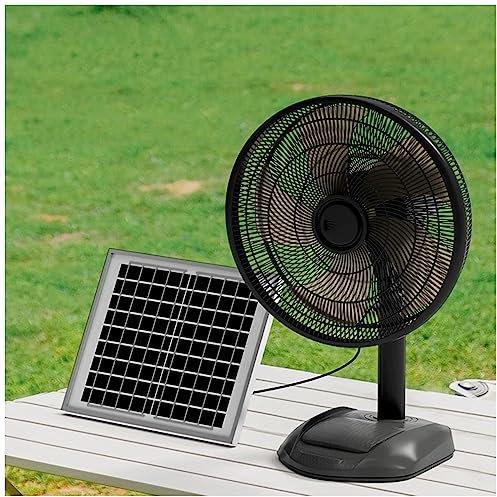 XNYXLPP Ventilador de Mesa Retro de Metal, 3 velocidades y oscilación, inclinación Ajustable, silencioso, Ventilador de Panel Solar, fácil de Limpiar, Ventilador portátil para Interiores (12 In)