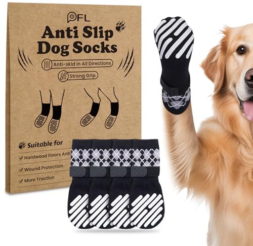 PICK FOR LIFE 4 Stück Hundesocken Pfotenschutz Anti Rutsch, Hundestoppersocken mit Klettverschluss für Hartholzböden im Innenbereich, Socken für kleine, mittlere und große Hunde