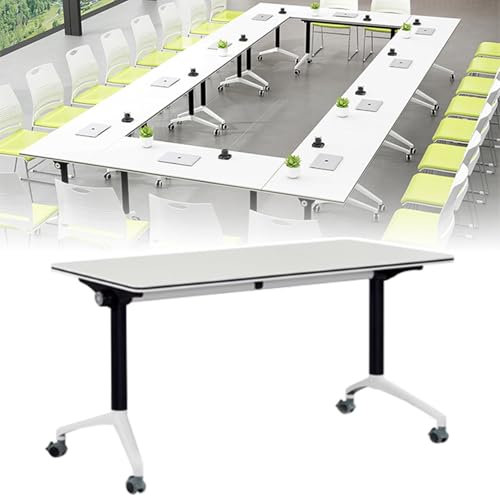 Konferenztisch Moderner Klappbarer Konferenztisch, Rollbare Tragbare Besprechungstische mit Leisen Feststellrollen, Großer Rechteckiger Schulungstisch für Konferenzräume(160x60x75cm)
