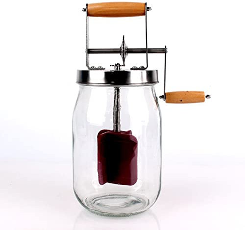 Vituord Mantequera Manual, Batidora De Mantequilla con Manivela, Capacidad De 1 L/1,5 L, con Tarro De Cristal Y Mango De Madera, para El Hogar, La Cocina, La Repostería, Mantequilla Casera