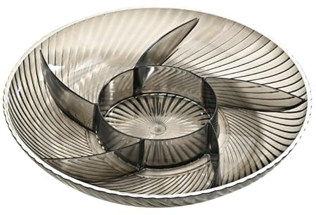 Plastic Divided Serving Tray, 6 Sectional Round Plastic Serving Tray, Divided Serving Platter Snack Appetizer Plate for Chips and Dip Party Entertain Cream (Silver Gray)