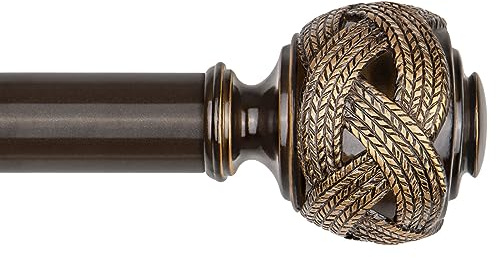 Long Curtain Rods for Windows 66 to 120 Inch, USFOOK 7/8 Inch Heavy Duty Curtain Rod, Telescoping Splicing Bronze Drapery Rods with Leaf Finials