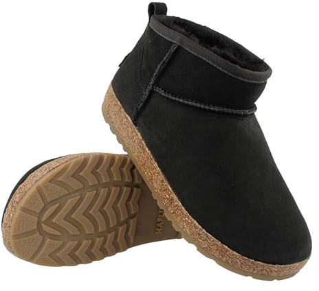 HAFLINGER lammskinn läder stövlar Aino Elsa utomhus stövlar unisex, Elsa svart, 38 EU