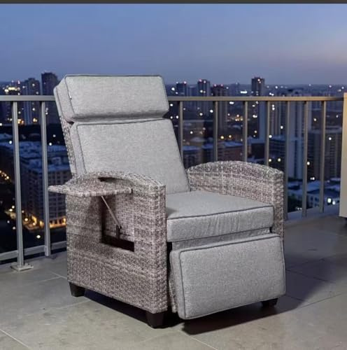 Rattan park Table et Chaise Longue pneumatique, Fauteuil inclinable avec Pied, Structure en rotin résistante, Coussins épais et Confortables, Usage intérieur/extérieur
