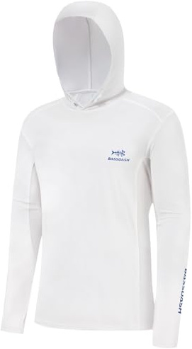 Bassdash Hommes UPF 50 + Cordon de Serrage Chemises à Capuche de Pêche Protection Solaire UV à Manches Longues Randonnée en Plein air T-Shirts à Capuche FS33M