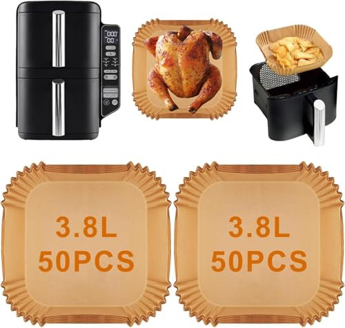 100 Stück Airfryer Backpapier für Ninja Double Stack XL 7.6L SL300EU, Hitzebeständig Antihaft Heißluftfritteuse Backpapier Airfryer Zubehör für Ninja SL300EU