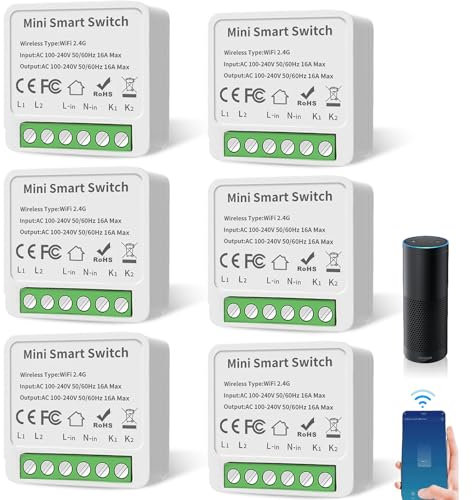 GAOUTO 6 moduli di interruttore della luce intelligente, mini interruttore Wi-Fi fai da te, 2 vie, interruttore della luce Smart Home, compatibile con Alexa e Google Assistant, interruttore Smart Life