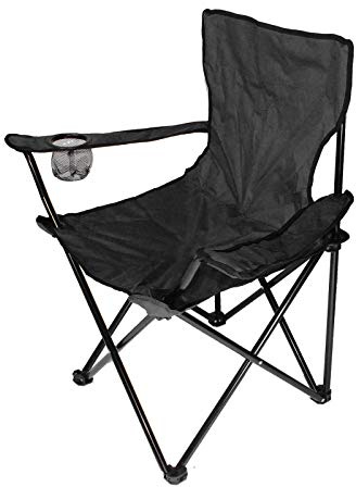 Chaise de Camping Pliante en Plein Air LANTUS, Noir, Style Côtière, Tissu Oxford, Acier Allié, Pliable, Porte-Gobelet Intégré